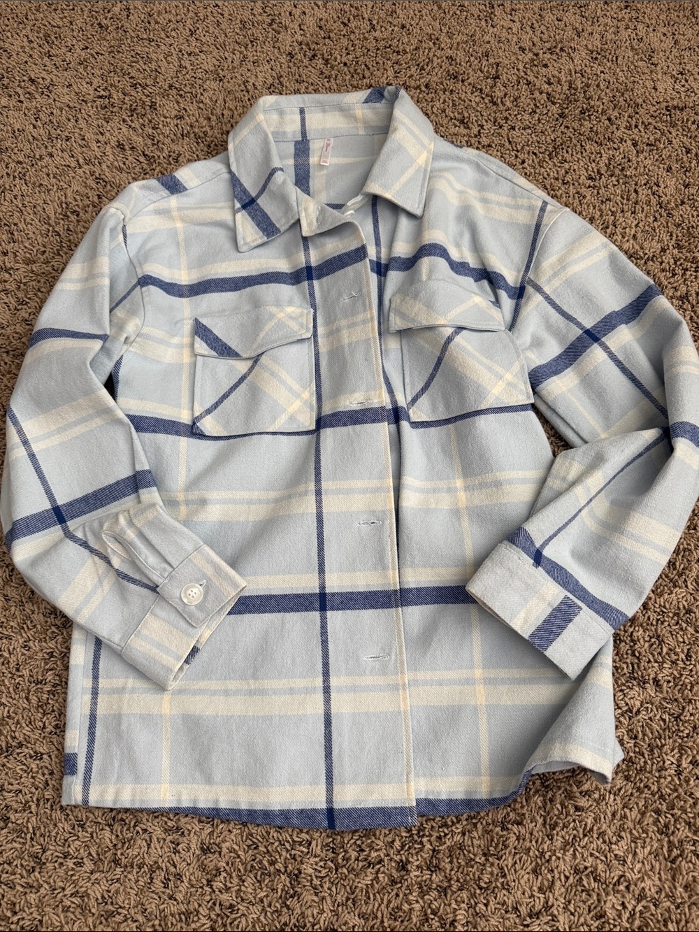 Light Blue Plaid Button-Down Shacket